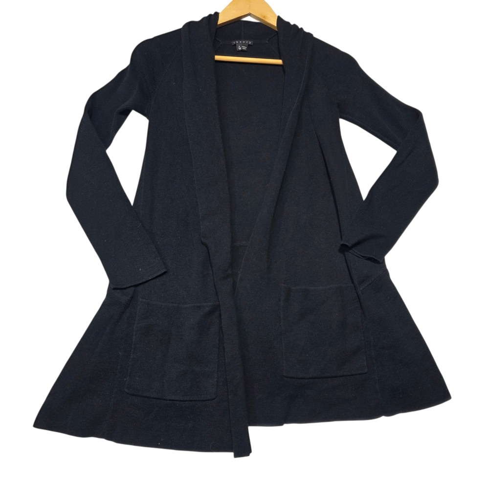 Theory Kalalyn Cardigan Women S Black Cotton Cashmere Open Front Draped Pockets - Picture 7 of 7